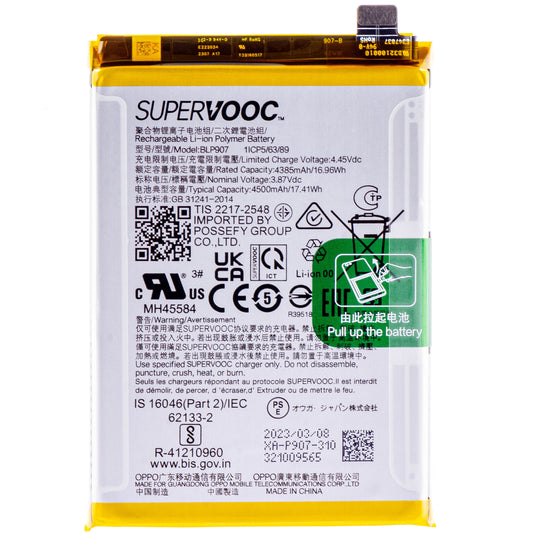 Batteri Oppo Reno8 Lite / Reno8 4G / Reno7 / F21 Pro / F21 Pro 5G, BLP907, Service Pack 4180001
