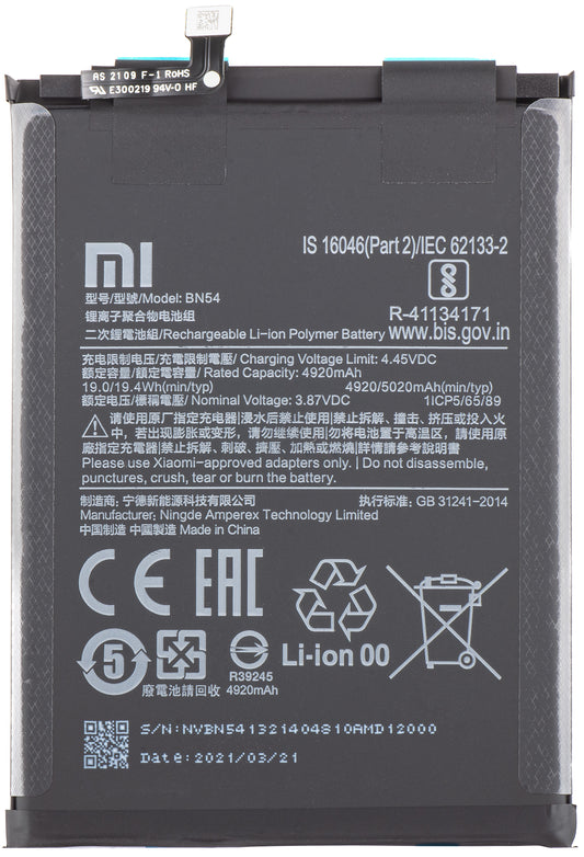 Batteri Xiaomi Redmi 9 / Note 9 / Redmi 10X 4G, BN54, Servicepakke 460200003003P1G