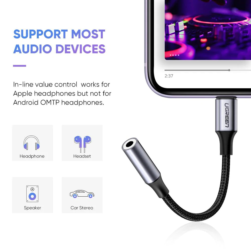 Audioadapter Lightning - 3.5mm UGREEN US211 (30756), Svart