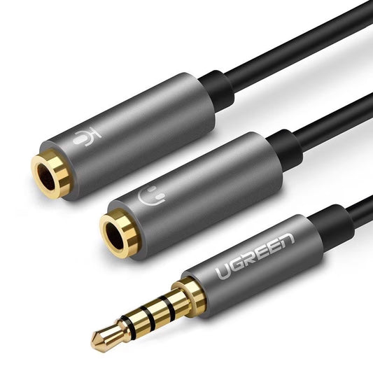 Lydadapter 3,5 mm - 2 x 3,5 mm UGREEN AV141, 0,2 m, grå