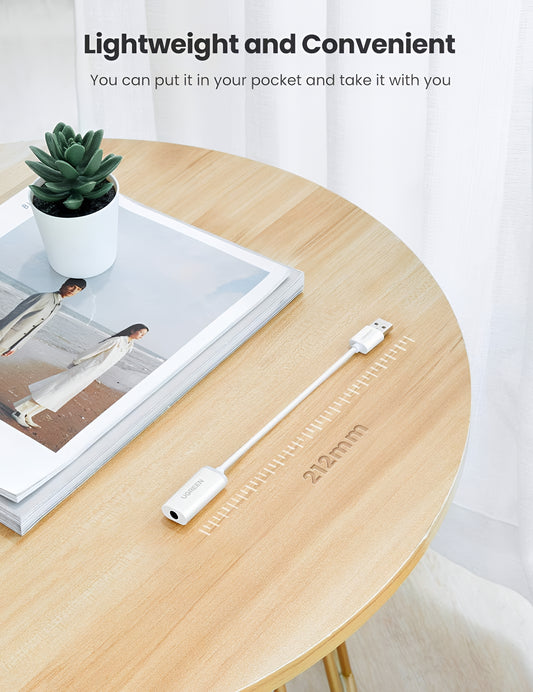 UGREEN US206 lydadapter, USB-A - 3,5 mm, Hvit