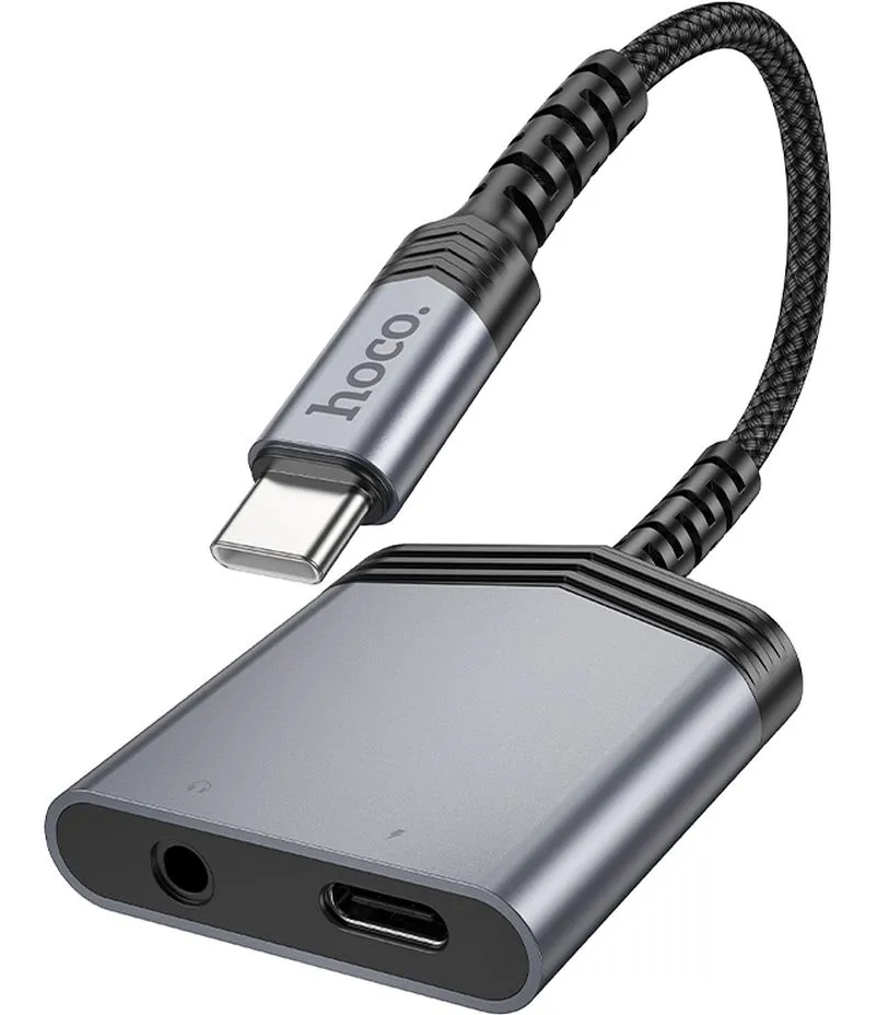 Audioadapter USB-C - USB-C / 3.5mm HOCO LS39, Svart