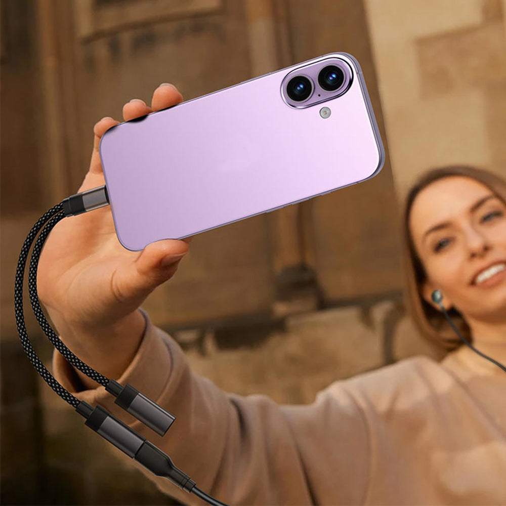 USB-C lydadapter - 2 x USB-C Acefast J14, Svart