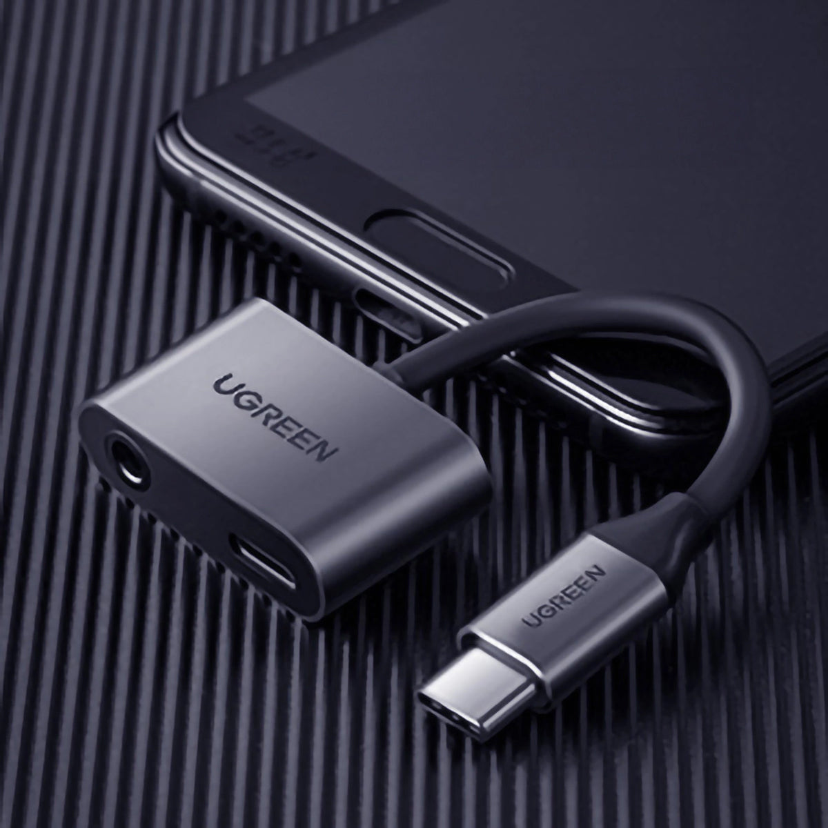 Audioadapter USB-C - 3.5mm / USB-C UGREEN CM193, Grå