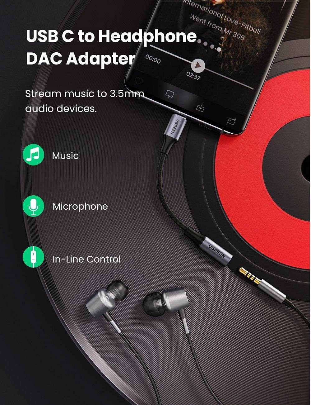 Audioadapter USB-C - 3.5mm UGREEN AV161, Grå