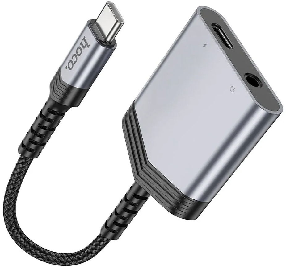 Audioadapter USB-C - USB-C / 3.5mm HOCO LS39, Svart
