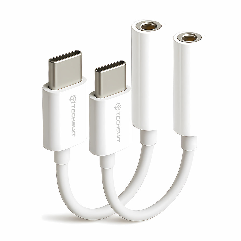 USB-C til 3.5mm lydadapter Techsuit AC18 MusicBox, Hvit, Sett med 2 stk