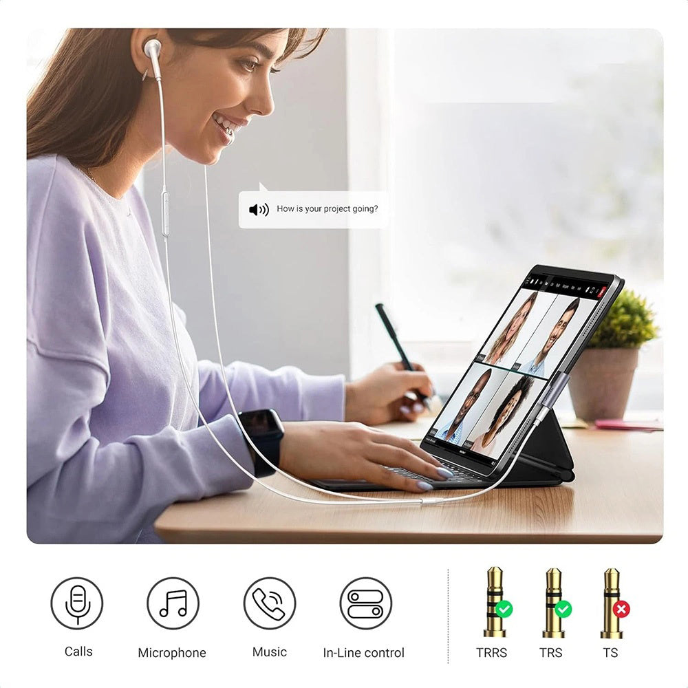 Audioadapter USB-C - 3.5mm UGREEN CM460 (20194) Vinklet, Grå