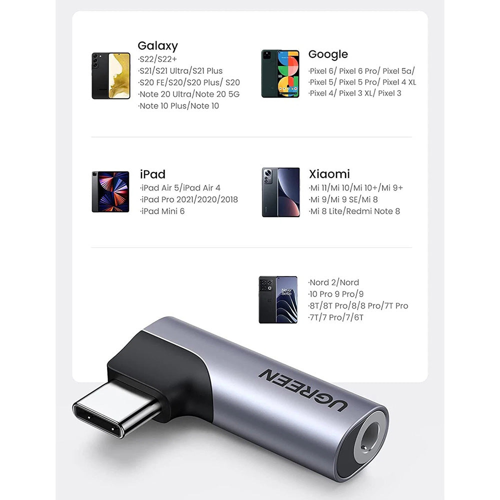 Audioadapter USB-C - 3.5mm UGREEN CM460 (20194) Vinklet, Grå