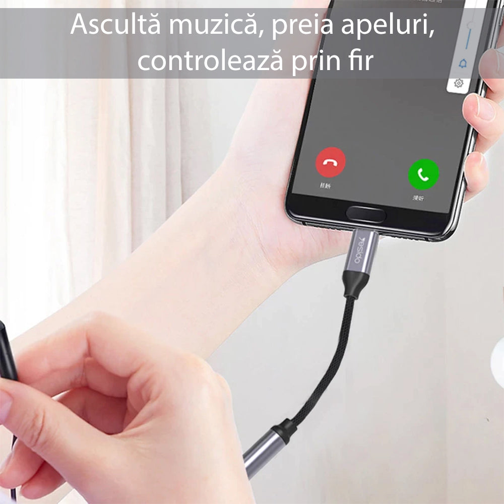 USB-C til 3.5mm lydadapter Yesido YAU19, Svart