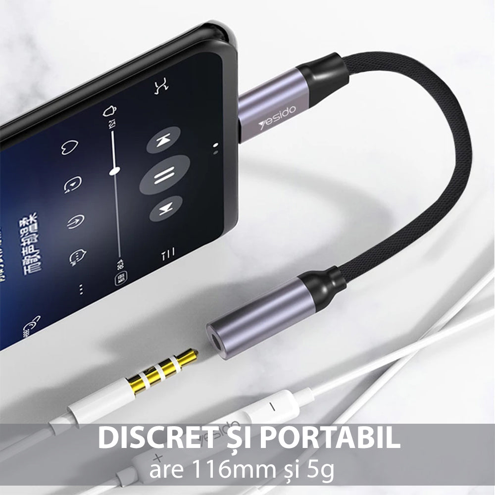 USB-C til 3.5mm lydadapter Yesido YAU19, Svart