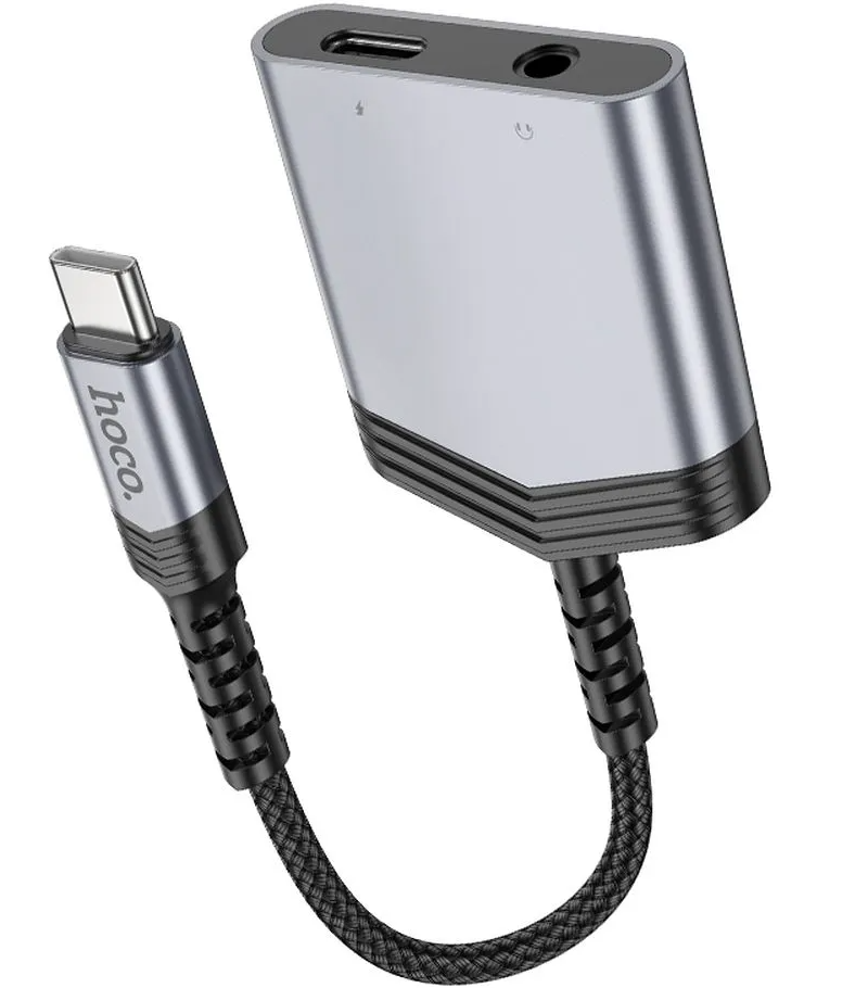 Audioadapter USB-C - USB-C / 3.5mm HOCO LS39, Svart