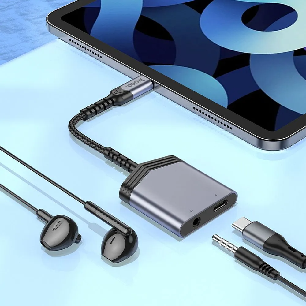 Audioadapter USB-C - USB-C / 3.5mm HOCO LS39, Svart