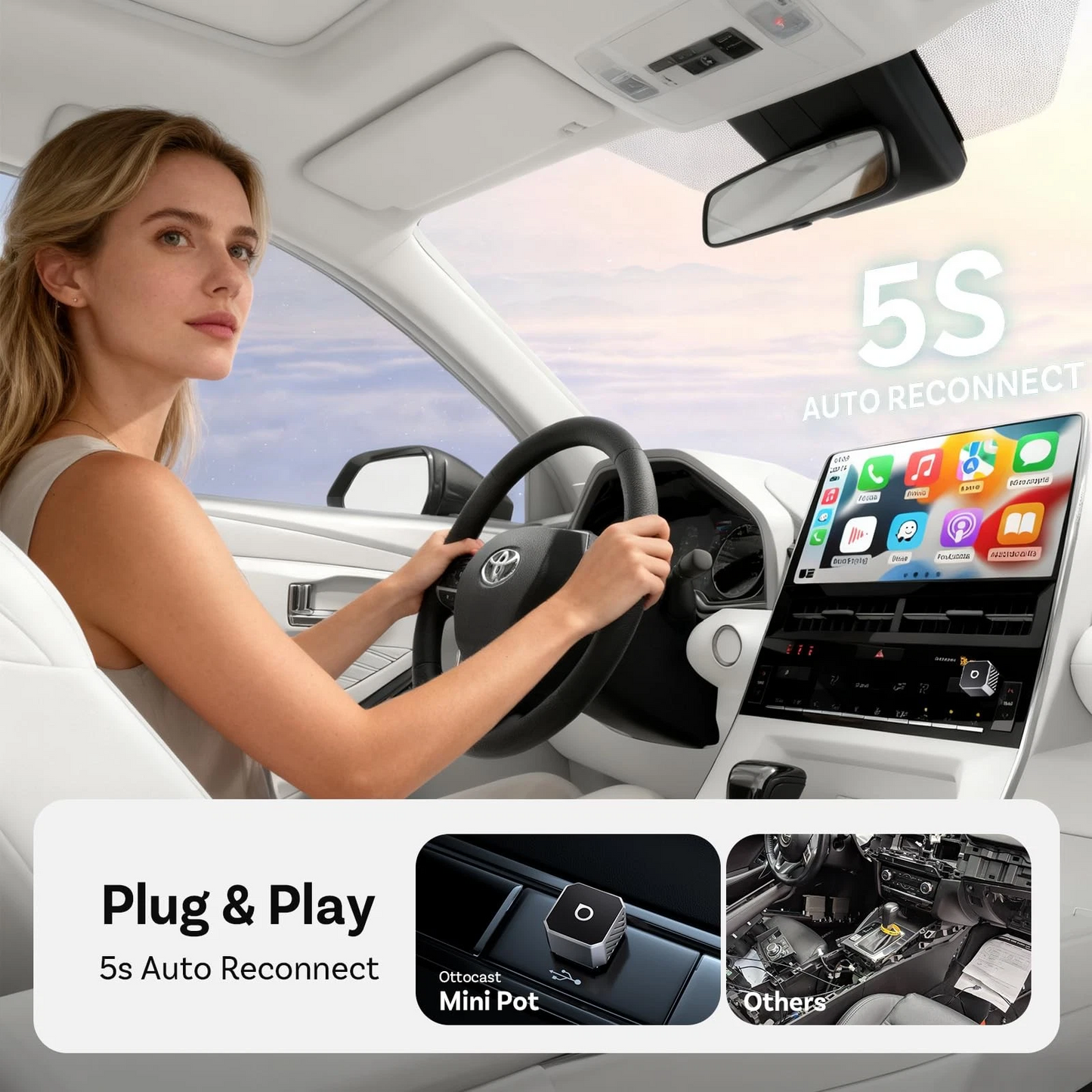 Trådløs Carplay / Android Auto-adapter Ottocast Mini Cube Style C for Apple iPhone / Android-serien CP88-T3