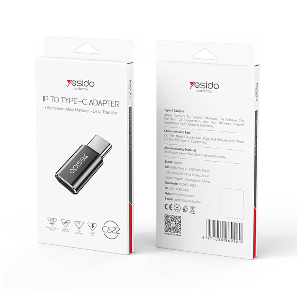 Adapter for Data og Lading Lightning - USB-C Yesido GS22, Grå