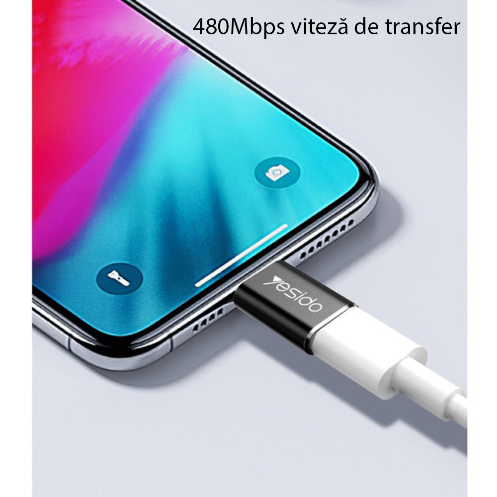 Adapter for Data and Charging microUSB - Lightning Yesido GS05, Svart