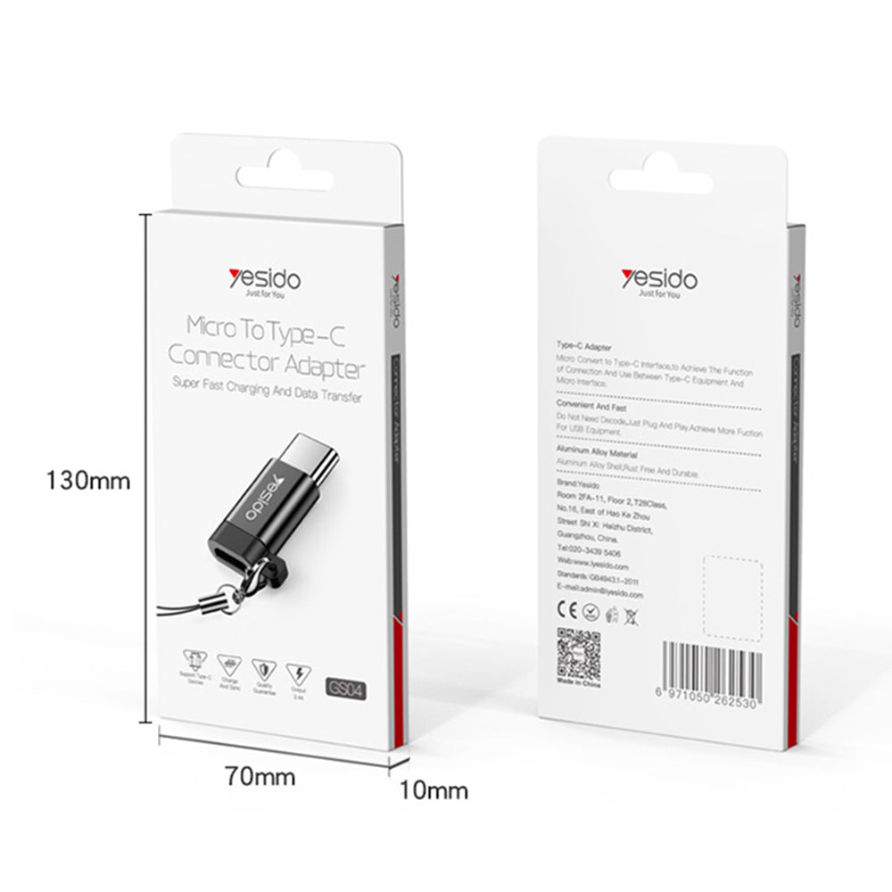 Adaptor for data og lading microUSB - USB-C Yesido GS04, Svart