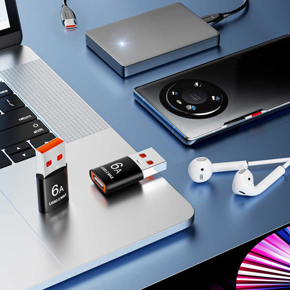 USB-C - USB-A Data- og Ladeadapter Techsuit A5 HyperPort, Svart Oransje