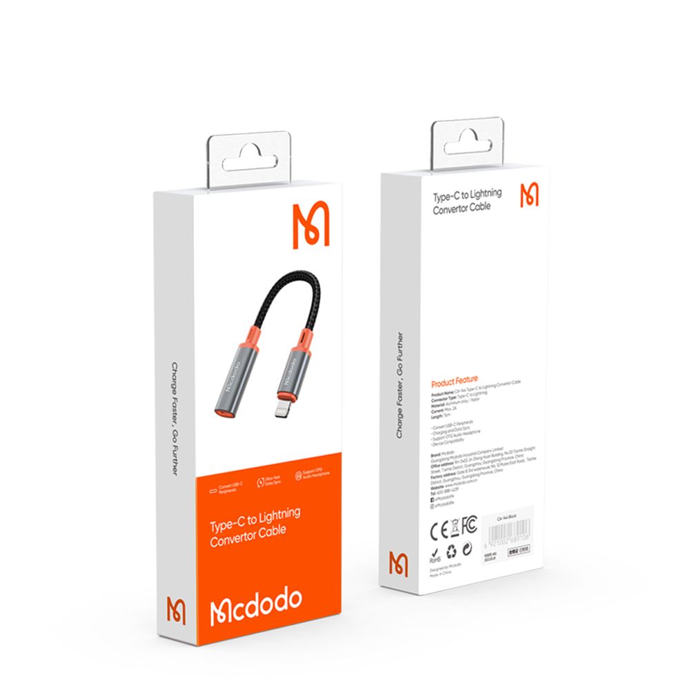 USB-C - Lightning McDodo CA-1440 Data- og Ladeadapter, Svart