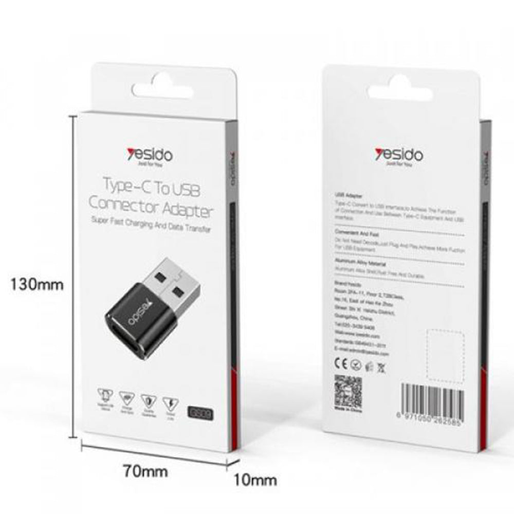 Adapter for Data og Lading USB-C - USB-A Yesido GS09, Svart