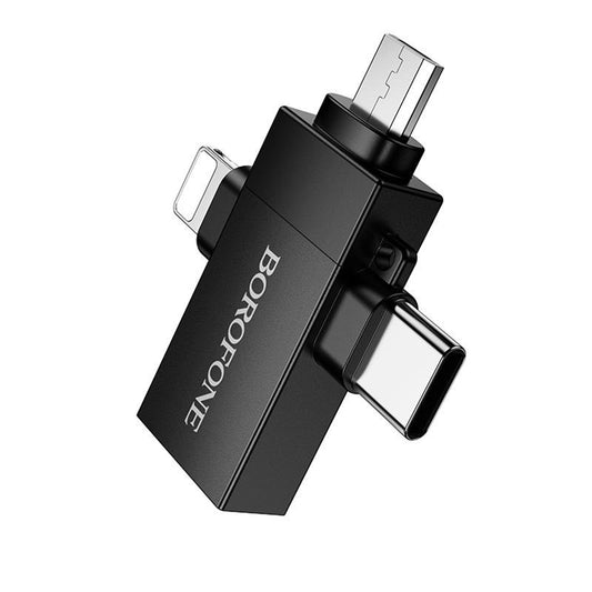 OTG-adapter Lightning / microUSB / USB-C - USB-A Borofone BV26D, Svart