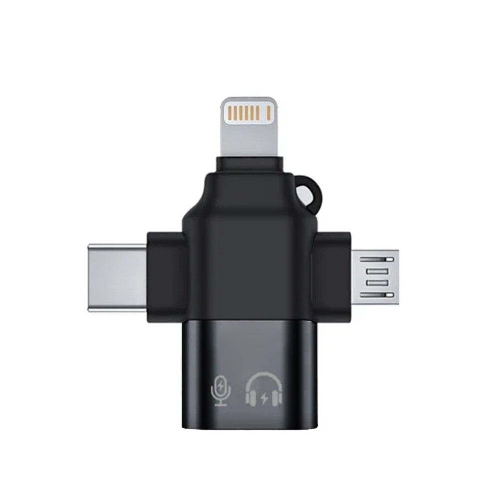 OTG-adapter Lightning / microUSB / USB-C - USB-A Techsuit A17 SoundVoltX, Svart