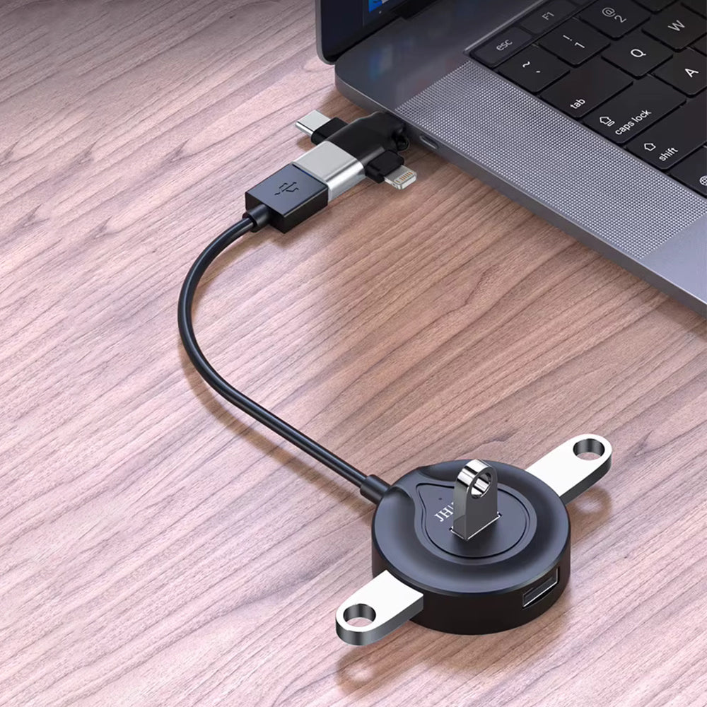 OTG-adapter Lightning / microUSB / USB-C - USB-A Techsuit A17 SoundVoltX, Svart