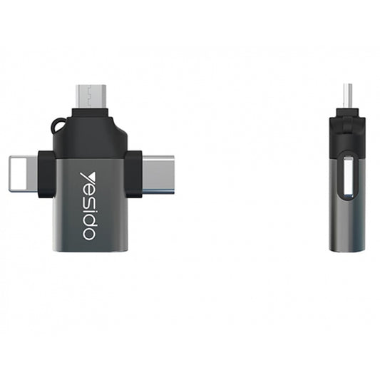 OTG-adapter Lightning / microUSB / USB-C - USB-A Yesido GS15, Svart