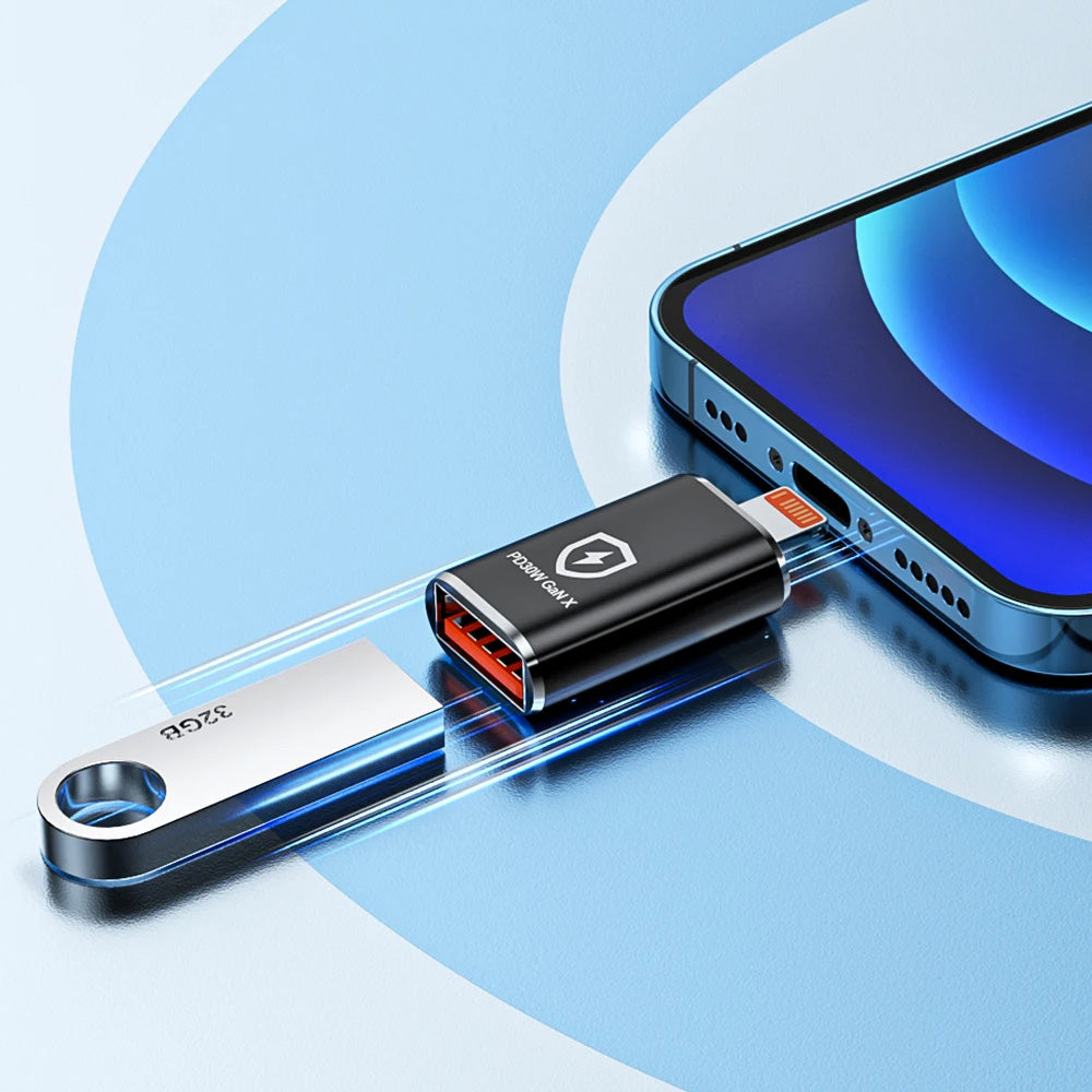 OTG Lightning - USB-A Techsuit A6 HyperPort Adapter, Svart Oransje