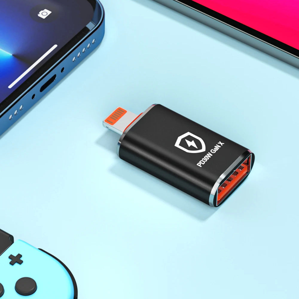 OTG Lightning - USB-A Techsuit A6 HyperPort Adapter, Svart Oransje