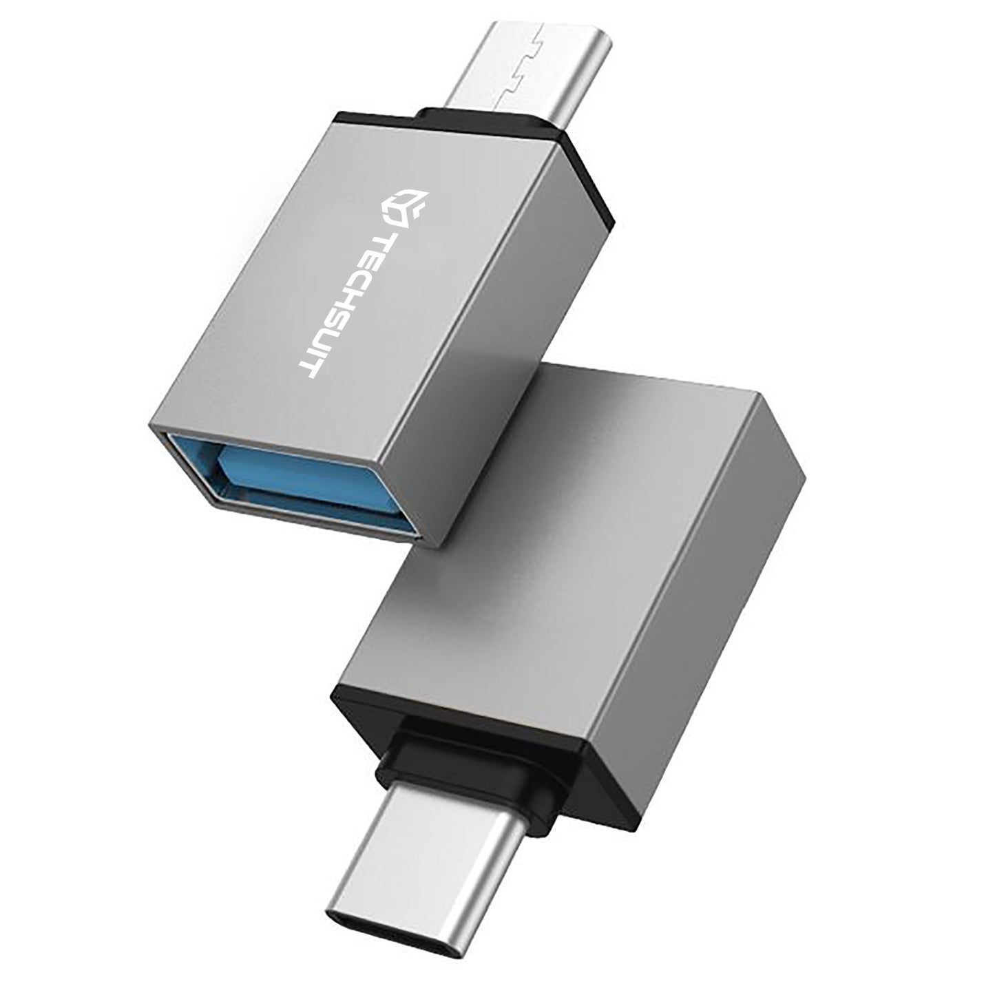 OTG-adapter microUSB / USB-C - USB-A Techsuit A13 DuoVoltX, Grå, Sett med 2 stykker
