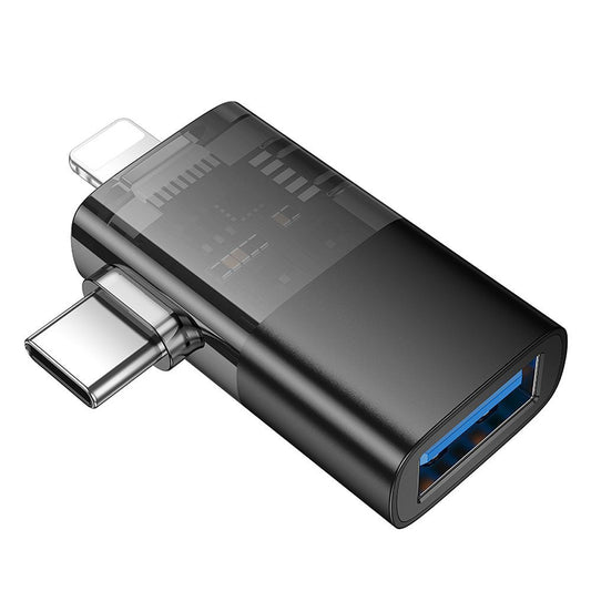 OTG-adapter Lightning / USB-C - USB-A HOCO UA36E, Svart