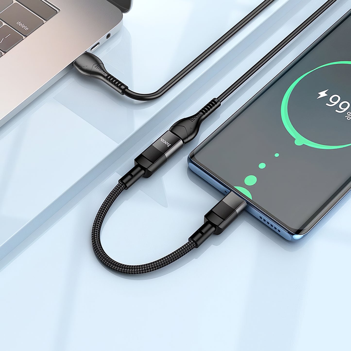 Lightning data- og ladeadapter - USB-C HOCO U107 USB-C, 0,1 m, svart