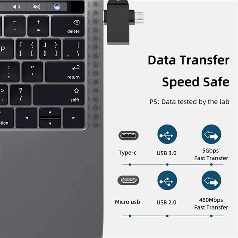 OTG-adapter microUSB / USB-C - USB-A Techsuit A15 AluCoreX, Svart