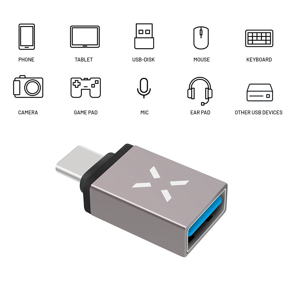 OTG-adapter USB-C - USB-A Fixed, Grå