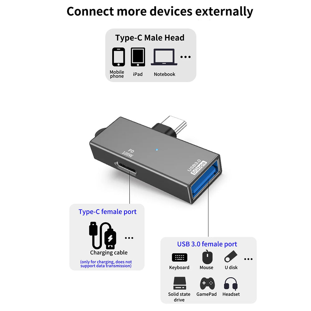 OTG-adapter USB-C - USB-A Techsuit A21, Grå