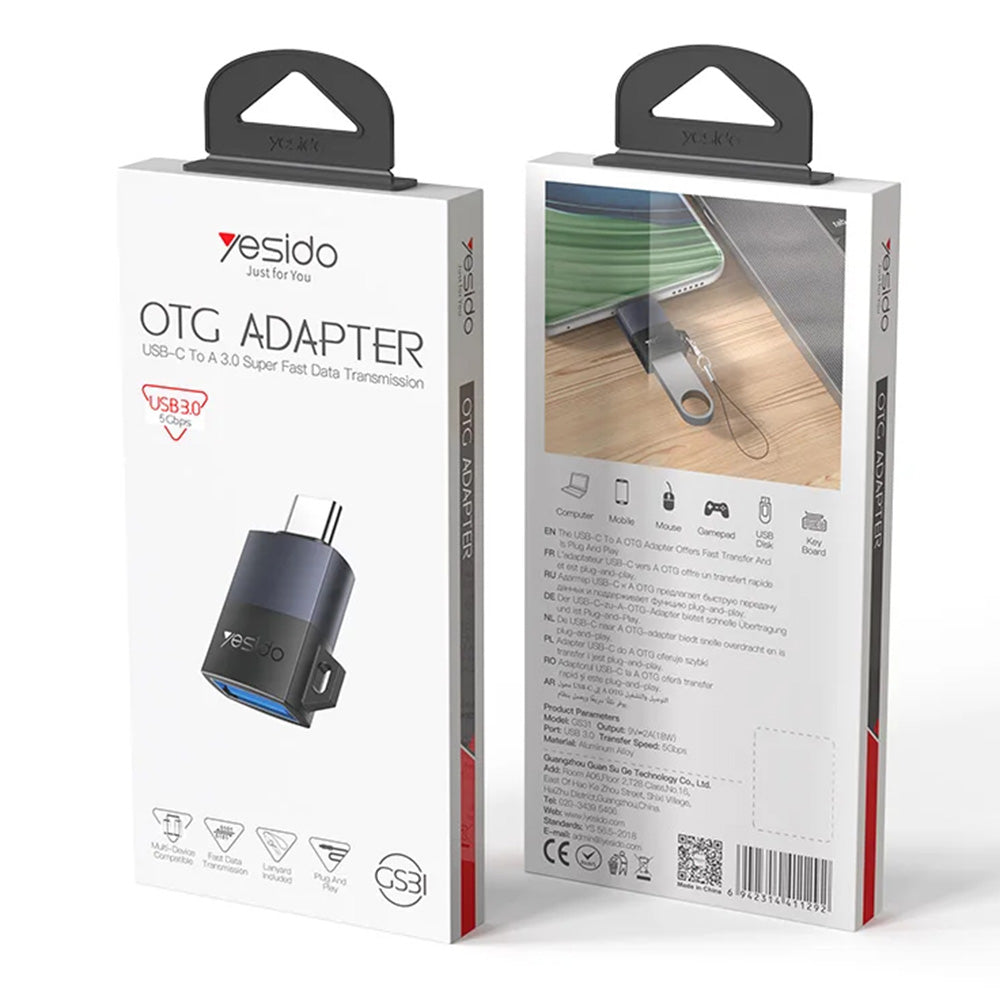 OTG-adapter USB-C - USB-A Yesido GS31, Grå