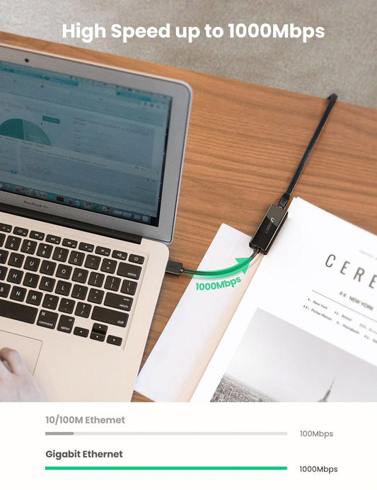 UGREEN CR111 nettverkskort, RJ45, USB 3.0, svart