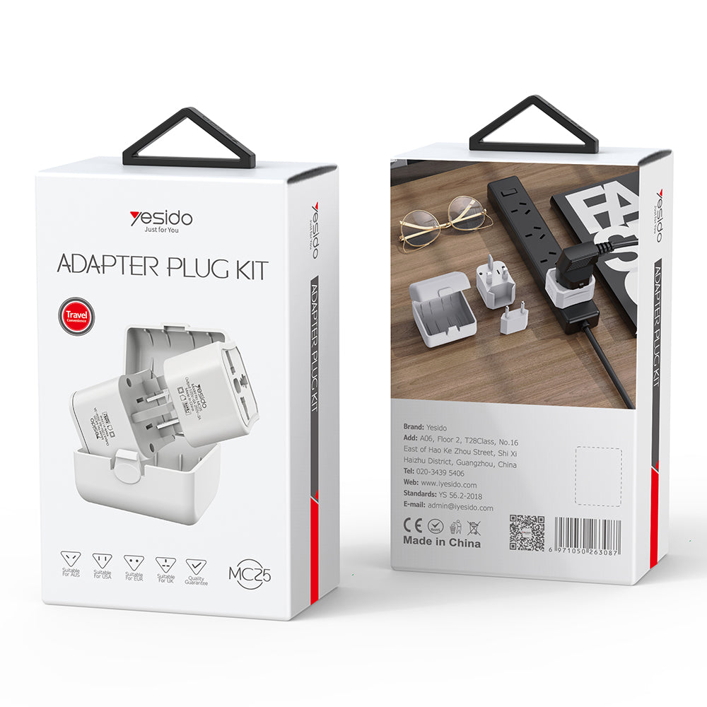 Nettverksadapter Yesido MC25 Travel CN/ US / EU / UK, Hvit