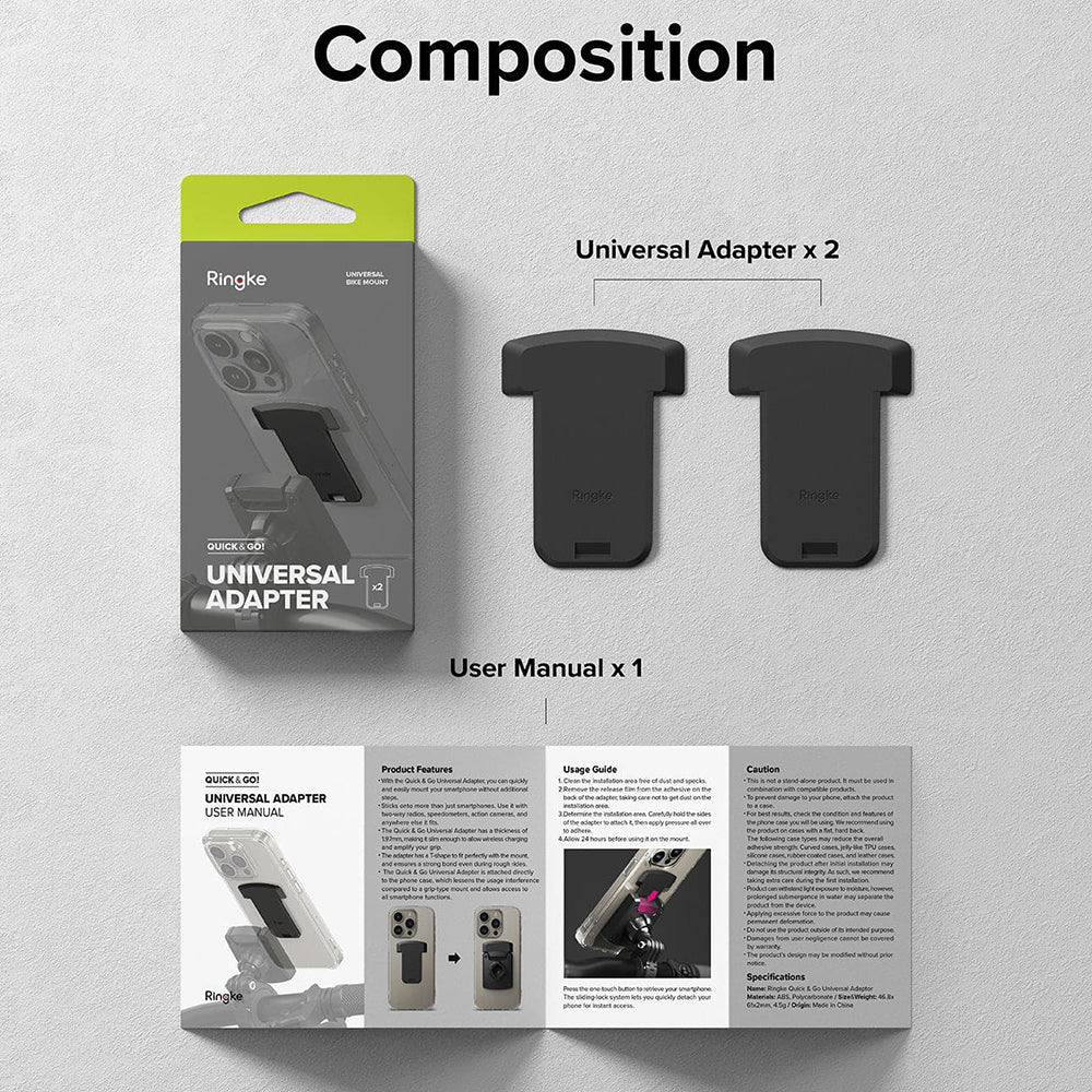 Telefonadapter Ringke Quick & Go for Sykkelholder, Sett med 2 stykker, Svart