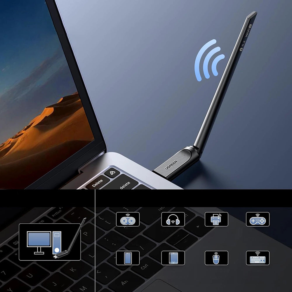 Trådløs adapter UGREEN AX900 (75109), Dual Band, Wi-Fi 6, 600Mbps, Svart