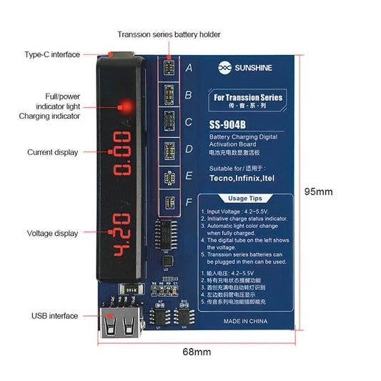 Sunshine SS-904B strømforsyning for TECNO / Infinix / Itel Series, 2in1
