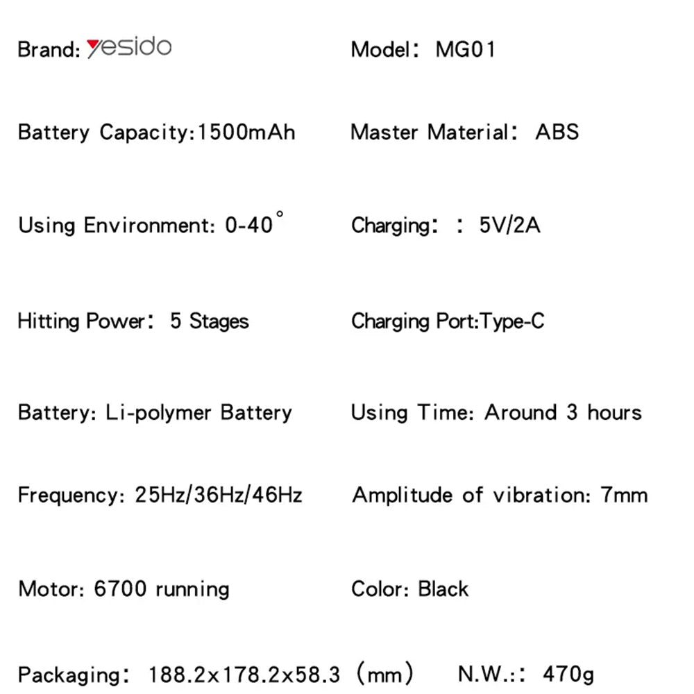 Massasjeapparat Yesido MG01, Svart