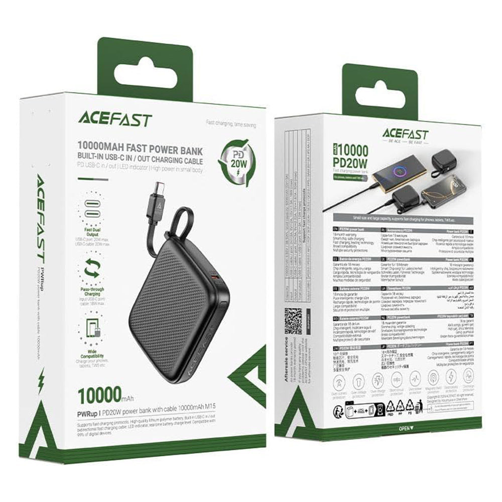 Ekstern batteri Acefast M15, 10000mAh, 20W, PD, 2 x USB-C, Svart