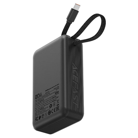 Ekstern batteri Acefast M21, 20000mAh, 65W, QC + PD, 1 x USB-A - 2 x USB-C, Svart