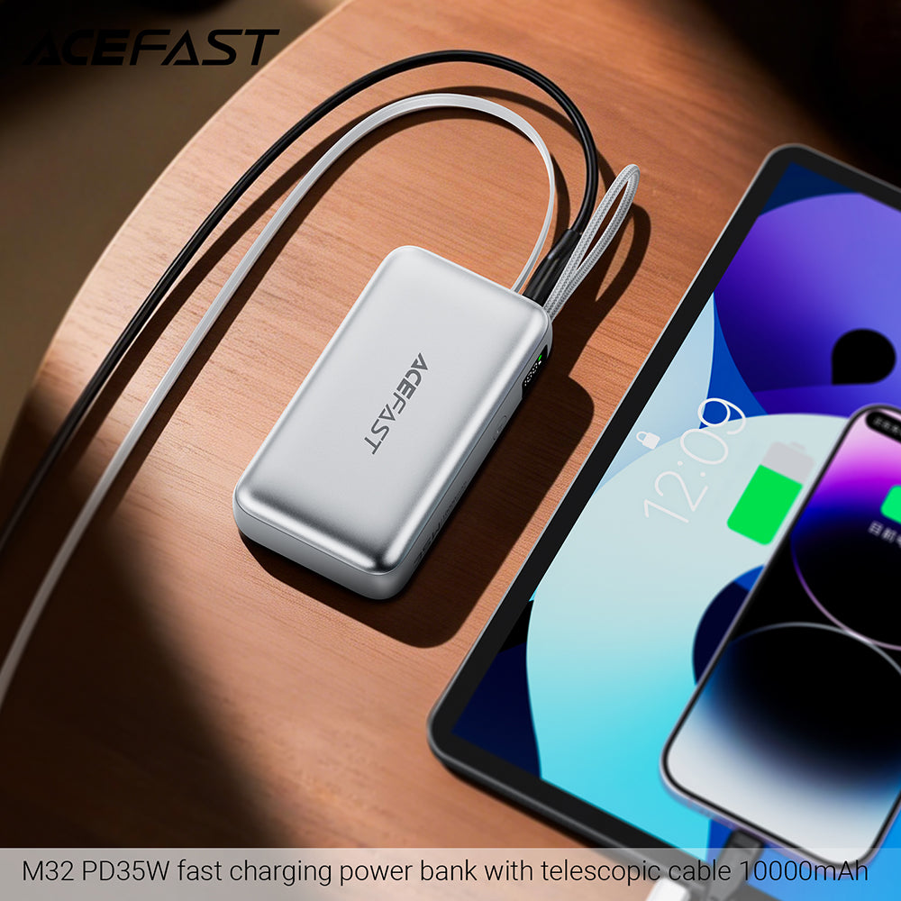 Ekstern batteri Acefast M32, 10000mAh, 35W, PD, 2 x USB-C, Sølv