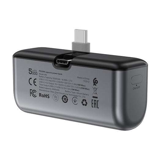 Ekstern batteri Acefast M9, 5000mAh, 20W, PD, 2 x USB-C, svart