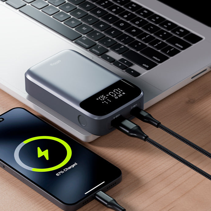 Allity Ekstern Batteri. APB-200 PocketPower, 10000mAh, 33W, QC + PD, 1 x USB-A - 1 x USB-C, Grå