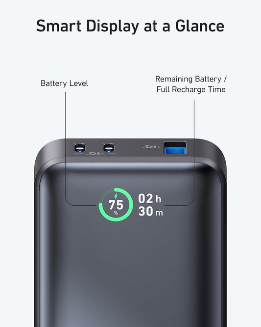 Anker 533 Eksternt batteri, 10000 mAh, 30 W, QC + PD, 1 x USB-A - 2 x USB-C, svart A1256G12