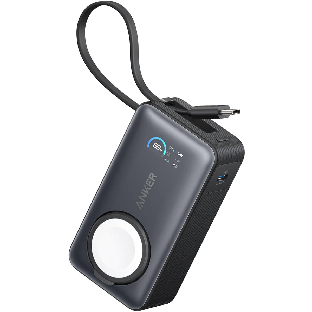 Ekstern trådløs batteri Anker MagGo, 10000mAh, 35W, PD + QI, 1 x QI - 2 x USB-C, Svart A1657011